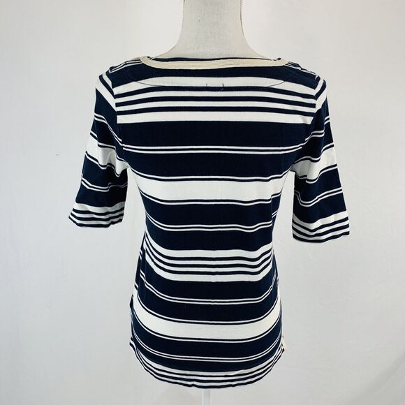 J.Crew Rope Necklace Tunic Tee Striped V Neck Cotton Knit Size Small - Picture 4 of 8